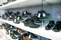 Elegant black leather man type of shoes selected and placed in order according to the latest fashion trends