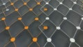 Elegant black leather texture with vibrant orange and white diamond stitching pattern Royalty Free Stock Photo