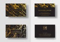 Elegant black luxury business cards with marble texture and gold detail vector template, banner or invitation with