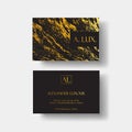 Elegant black luxury business cards with marble texture and gold detail vector template, banner or invitation with Royalty Free Stock Photo