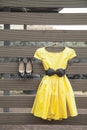 Elegant black shoes and woman dress. Fashion Royalty Free Stock Photo