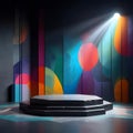 Elegant Black Stone Podium with Vibrant Hexagonal Style