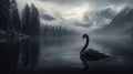 Elegant black swan gliding on tranquil lake in serene landscape, a serene picture of beauty Royalty Free Stock Photo