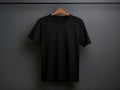 Elegant Black T-shirt Mockup on Sleek Metal Hanger Set Against Neutral Background. Generative Ai