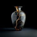 Elegant black vase with gold kintsugi repair