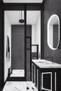elegant black and white bathroom, interior image, Ai Royalty Free Stock Photo