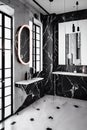 elegant black and white bathroom, interior image, Ai Royalty Free Stock Photo