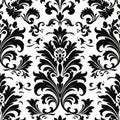 Elegant Black And White Damask Pattern With Floral Motifs