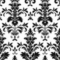 Vintage Black And White Damask Pattern With Precisionist Lines And Floral Motifs Royalty Free Stock Photo