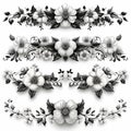 Elegant Black and White Floral Border Set for Design Projects Royalty Free Stock Photo