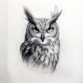 Elegant Black And White Owl Portrait Tattoo Drawing