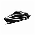 Elegant Black And White Speed Boat Illustration With Bold Lines