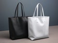 Chic Contrast: A Pair of Monochrome Tote Bags in Striking Black and White