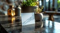 Elegant Blank Card on Sunlit Table - Generative AI Royalty Free Stock Photo