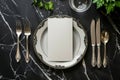 Elegant blank place card on a dinner plate at a wedding reception Royalty Free Stock Photo