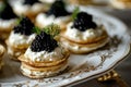 Elegant Blini Canapes with Caviar, Gourmet Appetizer Concept Royalty Free Stock Photo