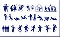 Elegant blue color dancers couple silhouette on white background