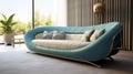 Modern Blue And Gold Upholstered Sofa With Soft Armrests Royalty Free Stock Photo
