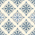 Elegant Blue and Cream Floral Tile Pattern Background