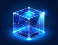 Elegant Blue Cube Design with Luminescent and Geometric Elements on Dark Backdrop Royalty Free Stock Photo