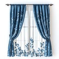 Elegant Blue Floral Curtains with Sheer Overlay Royalty Free Stock Photo