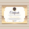 Elegant blue and gold diploma certificate template. Royalty Free Stock Photo