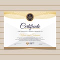 Elegant blue and gold diploma certificate template. Royalty Free Stock Photo