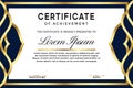 Elegant blue gold frame certificate with abstrac flower vector template