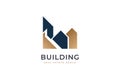 Elegant Blue and Gold Real Estate Logo Design. Minimalist Building Logo