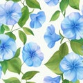 Elegant Blue Morning Glories Pattern on White Background
