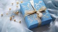 Elegant Blue Package With Golden Cords And Embroidery Paper For Easter Gift