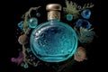 Elegant blue perfume bottle. Generative AI