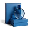 Elegant blue perfume bottle with matching boxes Royalty Free Stock Photo
