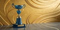 Elegant Blue Trophy on Gold Wall Backdrop, Award, Success Royalty Free Stock Photo