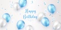 Elegant blue white ballon and party propper ribbon Happy Birthday celebration card banner template background Royalty Free Stock Photo