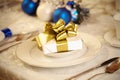 Elegant blue and white Christmas table setting