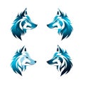 Elegant Blue Wolf Logo Silhouettes: Realistic Yet Stylized Caninecore Designs