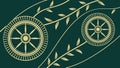 Elegant Border with Ornate Wheel and Landscape Elements, vector design Generative AI Royalty Free Stock Photo