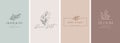 Elegant, botanique logo collection, hand drawn illustrations of flowers, leaves and twig, delicate and minimal monogram