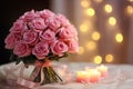 Elegant Bouquet of Pink Roses with Candles and Pearls