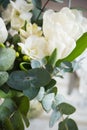 Elegant bouquet of white freesias, tulips and hyacinth, beautiful bouquet of flowers