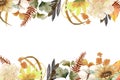 Elegant branches of dried flowers, leaves, herbs, seasonal branch meadow grasses and ferns