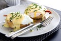 Elegant breakfast consists of eggs Benedict