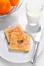 Elegant breakfast made of bread, candies