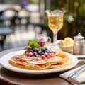 Gourmet Breakfast Crepes with Fresh Berries and Maple Syrup, AI Generated Royalty Free Stock Photo