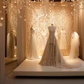 An elegant bridal boutique with a 3D lace wall texture