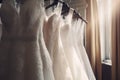 Elegant bridal dress on hangers elegance. Generate Ai