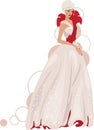 Elegant bride with rose decoration. Fashion model vector illustration.