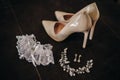 Elegant high-heeled shoes with decorations for the bride Royalty Free Stock Photo