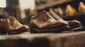 Elegant brown brogue shoes on display in a stylish shop